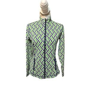 J MCLAUGHLIN BILLIE Womens Small Green Navy Geo Print Stretch Full Zip Jacket